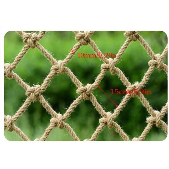 Filet Corde Chanvre Sécurité 12mm 12cm Maille 2x2m - Protection Enfants Rampe Escalier