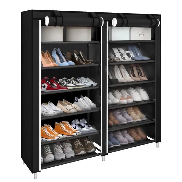 Meuble à chaussures - Inox - Double rangée - 12 paires - 2 portes - Blanc