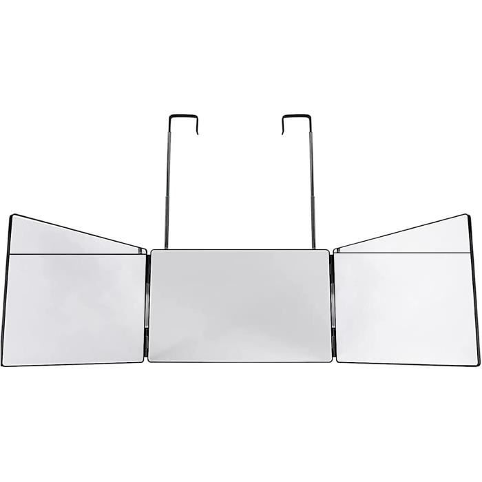 Miroir 3 Faces Pliable 360° - Pour Coiffure, Rasage Et Maquillage, Avec Crochet Réglable En Hauteur, Sans LED