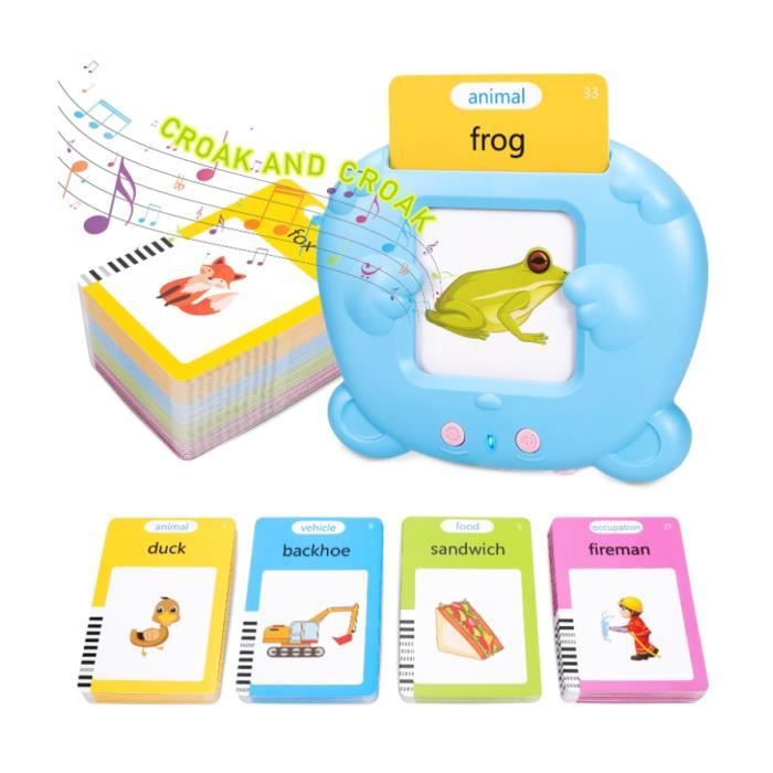 Jouet Éducatif Enfants 1-6 Ans - 112 Cartes Flash 224 Mots Allemands Audibles, Cadeau Préscolaire Garçons Et Filles Bleu