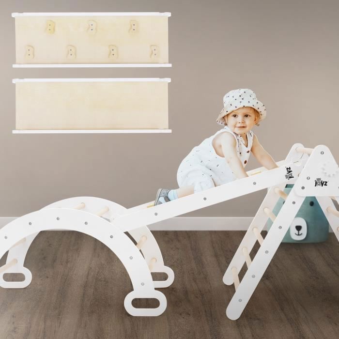 Joyz Toboggan pour Triangle d'Escalade avec 7 Prises, Bois Blanc, Planche à Glisser, Rampe pour Arc d'Escalade, Triangle Pikler, Jou