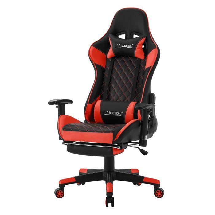 ML-Design Chaise de Gaming avec Repose-pieds Rouge Similicuir Chaise de Bureau Ergonomique avec Accoudoirs Appui-tête Coussin ML-Design Chaise de Gaming avec Repose-pieds Rouge Similicuir Chaise de Bureau Ergonomique avec Accoudoirs Appui-tête Coussin