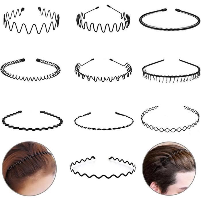 Lot De 12 Serre-Têtes En Métal Ondulé | Bandeaux Cheveux Unisexes Antidérapants, Pour Sport, Yoga, Maquillage - 10