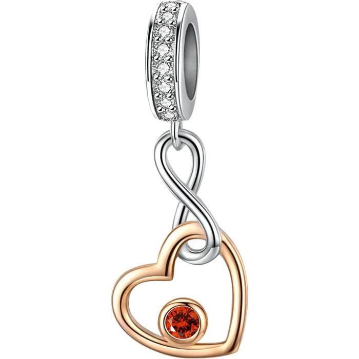 Pendentif Cœur Cristal Argent 925 - Fermoir Mousqueton - Pour Bracelet Ou Collier - Quiges
