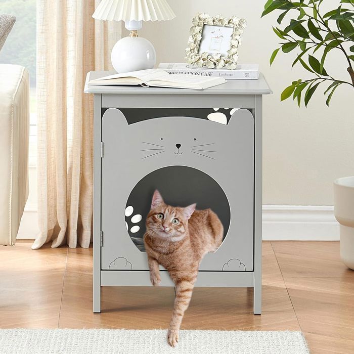 Meilleurs prix pour Maison de Toilette Chat, Meubles Cachés, Table d'appoint en Bois pour Animal Domestique, Convient à la Plupart des Chats, gris