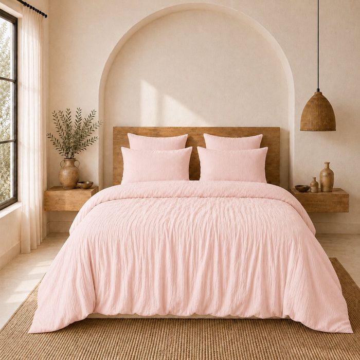Parure de couette 3 pcs 260x240 100% gaze de coton lavé rose lotus Parure de couette 3 pcs 260x240 100% gaze de coton lavé rose lotus