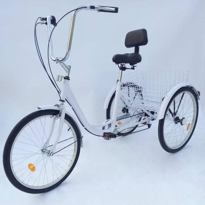Tricycle Adulte 3 Roues SENDERPICK 24" 6 Vitesses Avec Panier - Vélo De Loisir Stable Et Pratique, Noir