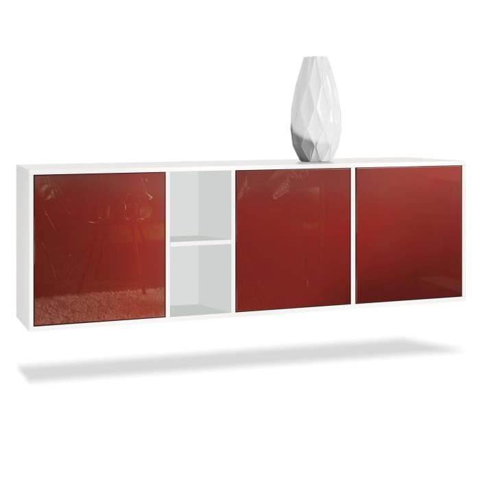 Vladon Buffet Armoire Cuba Corps en Blanc mat - Façades en Bordeaux haute brillance