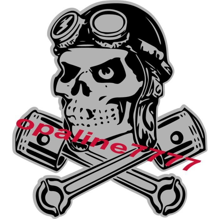 STICKER AUTOCOLLANT TETE DE MORT PISTONS CASQUE SKULL BIKER TUNING AUTO