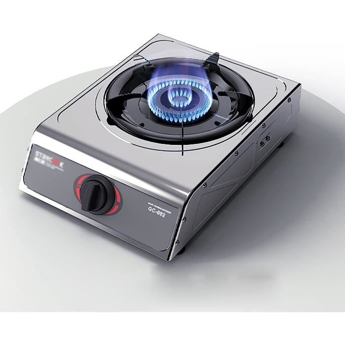 Cuisinière à Gaz 1 Brûleur 5,2 KW - Brûleur Wok, Verre Trempé Noir - Sécurité Anti-extinction Et Enfant - Compatible GN/GPL - 7