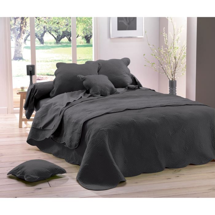 Couvre-lit BOUTIS anthracite 220x240 + 2 housses coussin ...
