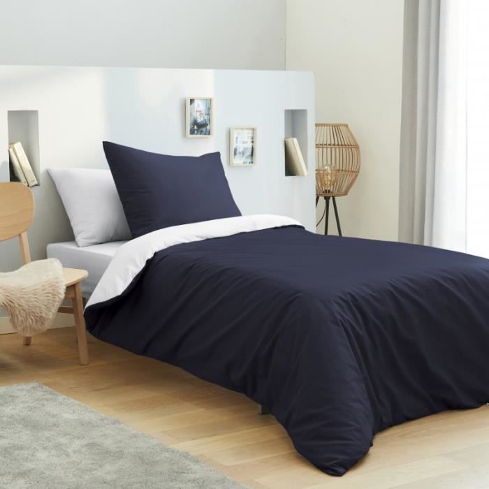 Housse de couette - 100% coton - 90x190 cm - Marine et Blanc - 57 fils/cm² - 4 pièces Housse de couette - 100% coton - 90x190 cm - Marine et Blanc - 57 fils/cm² - 4 pièces