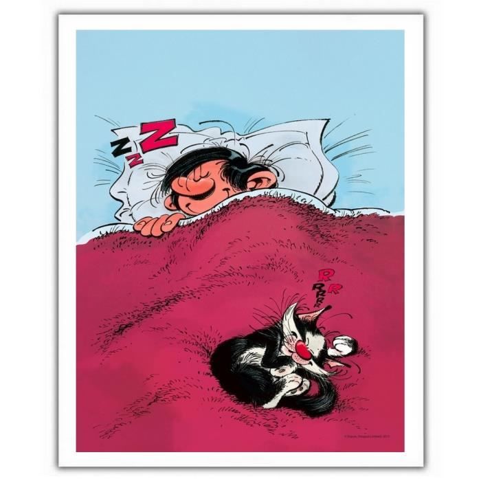 Poster Affiche Offset Gaston Lagaffe Dormant Avec Son Chat 28x35 5cm Cdiscount Maison