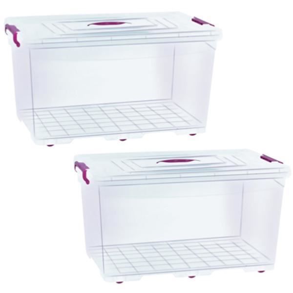 Boîtes De Rangement 80L Avec Couvercles - Lot De 6 - Transparentes, Empilables, Avec Roulettes Et Clips