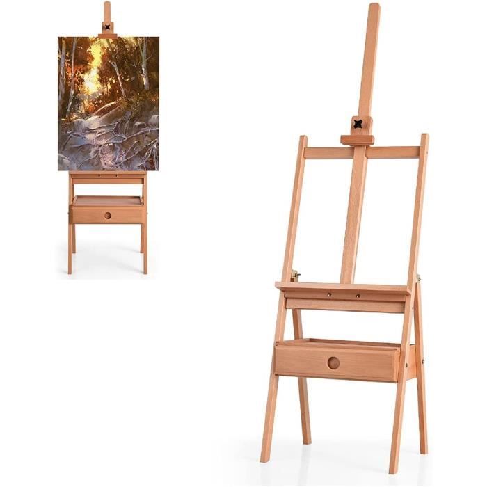 Chevalet Sur Pied En Hêtre Massif - Hauteur Réglable 151-195 Cm, Porte-Toile Jusqu'à 92 Cm - Pour Peinture Et Dessin