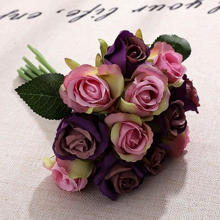 12pcs Bouquet De Fleur Roses Artificielles Mariage Exterieur Pour Cimetiere En Soie Decoration Mariage Champetre Violet L Achat Vente Fleur Artificielle Cdiscount
