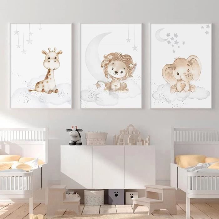 3 Posters Girafe Lion Elephant Nuage Lune Etoiles Affiches Decoration  Chambre Enfants Fille Garcon Murales,sans Cadre 50x70cm - Cdiscount Maison