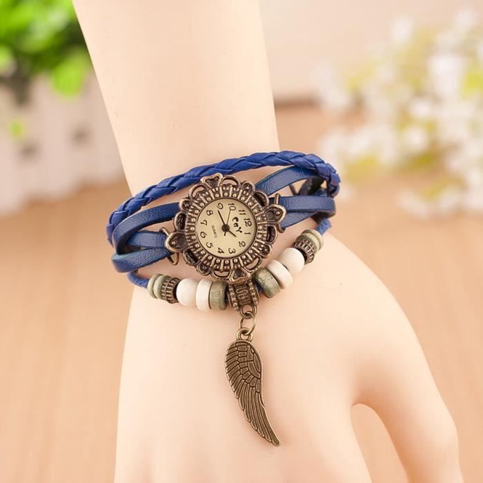 Montre Femme Sonew Quartz - Bracelet Cuir PU | Design Papillon | Style Élégant