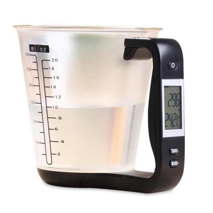 600ml Ménage Balance électronique Tasse De Pesage De Cuisine Multi Usages Avec Ecran LCD,Verre doseur (Noir)
