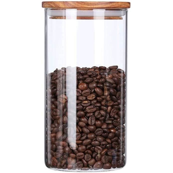 Bocal Hermétique En Verre Borosilicate 1,5 L Avec Cuillère – Conservation Café, Thé, Sucre – Couvercle Bambou – Bleu Clair