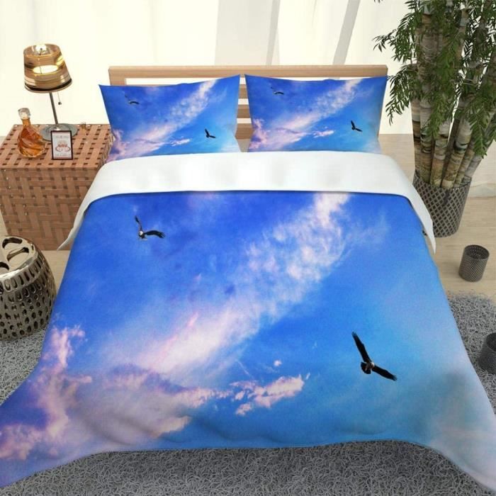 Housse De Couette Coton Bleu Ciel 220x240 Cm - Qualité Supérieure Respirante