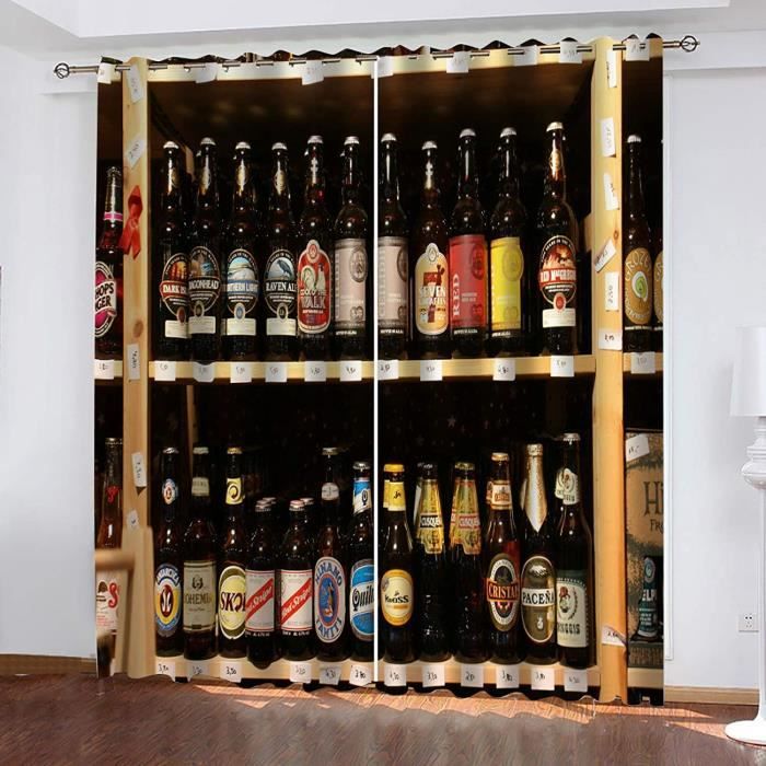 Lot de 2 Rideaux 3D Bar Modèle De Bouteille De Bière Casier À Vin ...