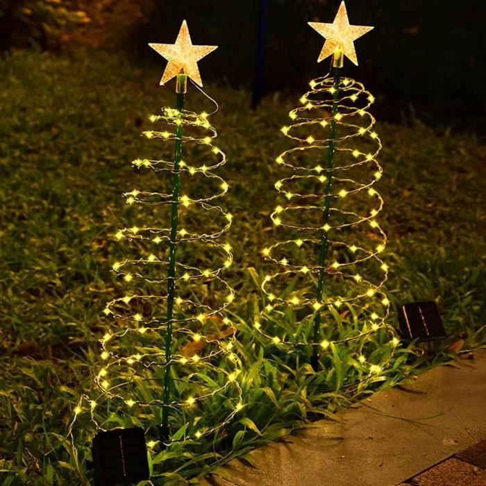 Sapin de Noël solaire à LED en métal, guirlandes lumineuses pour sapin de  Noël intérieur extérieur