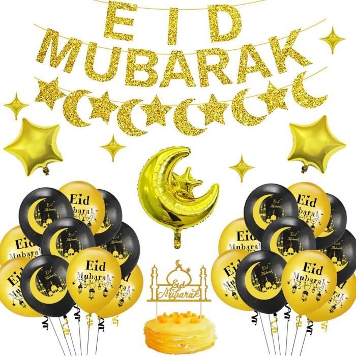 Décoration Ramadan 2025 - Banderole Eid Mubarak Et 7 Suspensions Bois Pour Intérieur Et Extérieur