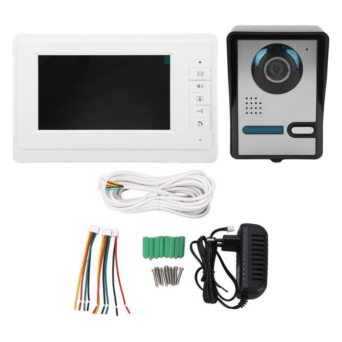 Système d'interphone vidéo filaire de 7 pouces caméra de sonnette fonction  de déverrouillage extérieur écran coloré une touche de surveillance sonnette