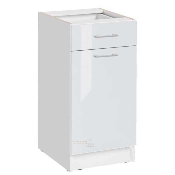 Meuble bas de cuisine Eco Blanc Brillant 1 porte 1 tiroir L 40 cm - Cuisineandcie Meuble bas de cuisine Eco Blanc Brillant 1 porte 1 tiroir L 40 cm - Cuisineandcie