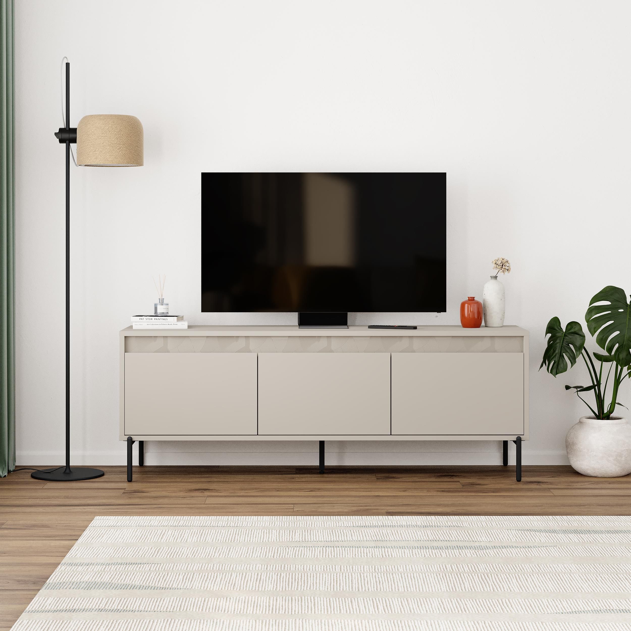 GENERIQUE Meuble TV AUCUNE GRETA cr&egrave;me 3 portes 150 cm