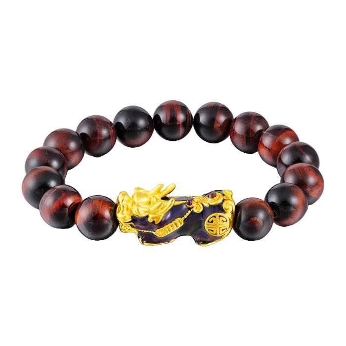 Bracelet Feng Shui En Citrine Jaune Avec Pi Xiu (Pi Yao) - Pour La Richesse - Perles 12mm - Neuf