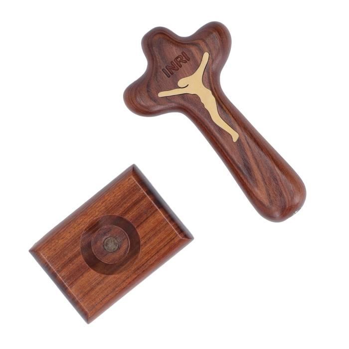4 Croix En Bois De Prière - Bois D'olivier Et Noyer - Taille Poche (5 Cm) - Pour Méditation, Stress, Cadeau Chrétien - Motif Cœur Inclus - 2