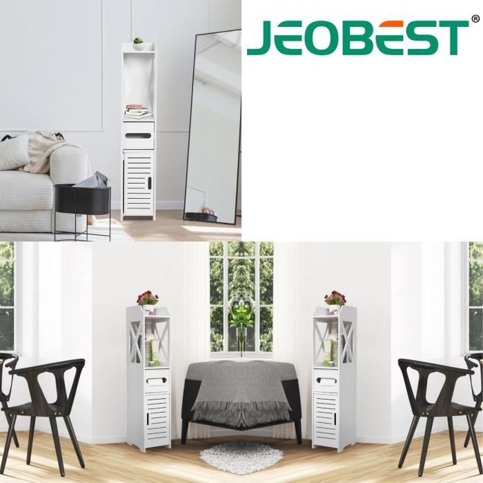Meuble de Salle de Bain - JEOBEST - Colonne Rangement - Blanc - 20x15x80cm - Design Contemporain