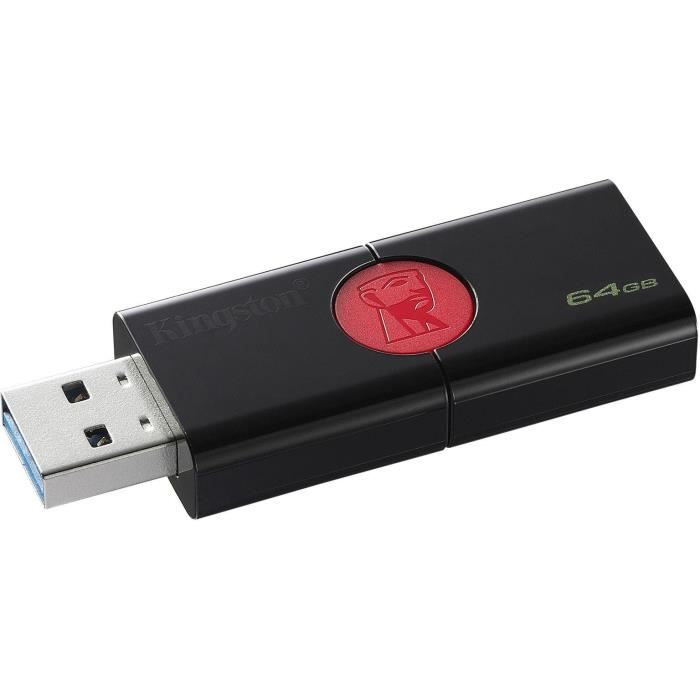 Clé USB KINGSTON DataTraveler 106 DT106 - 64 Go - USB 3.1 - Noir Piano Rouge