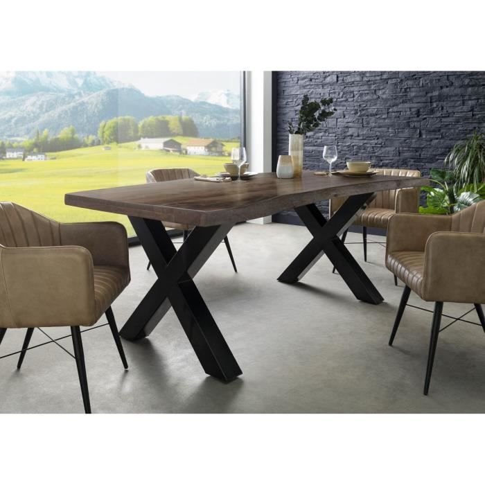 Table à manger - Bois massif dacacia - 180x90 cm - Taupe-Anthracite laqué - Pieds en X- FREEFORM 5