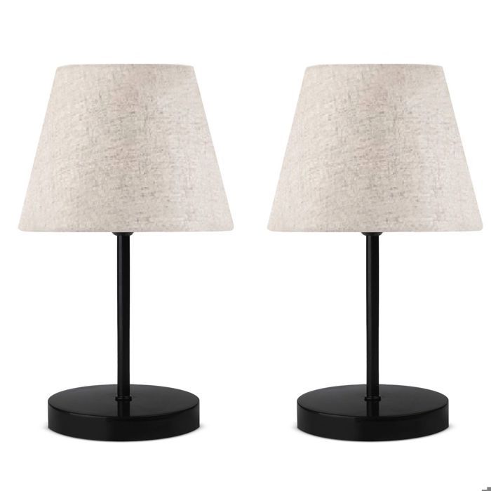 Lot de 2 lampes de table Accensa effet canage abat-jour 17cm Blanc créme Métal Noir
