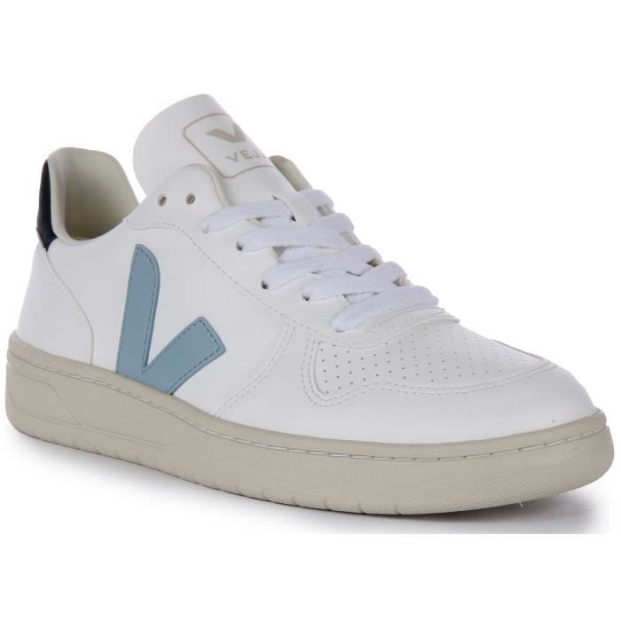 Veja Veja V-10 CWL Baskets à lacets en simili-cuir pour hommes en blanc bleu (Blanc Bleu 46)