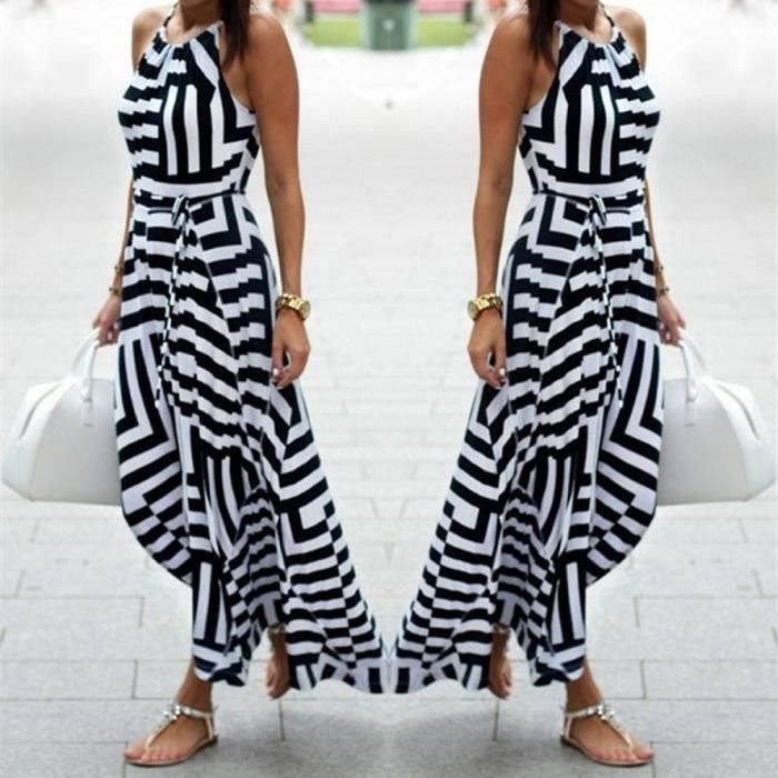 Robe 2021 Vintage ray imprim robe longue t a ligne fendu