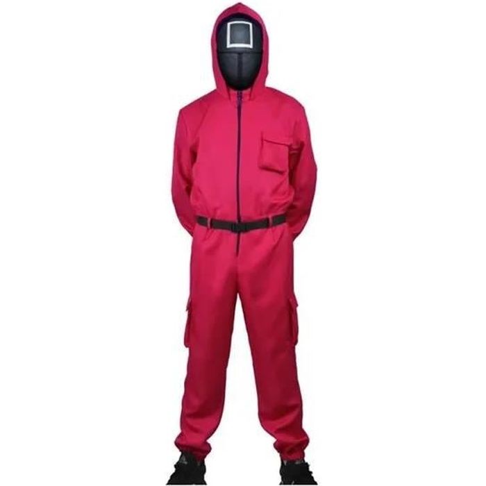 Déguisement Enfant Squid Game FINDPITAYA Rouge Carré Masque, Ceinture et Gants