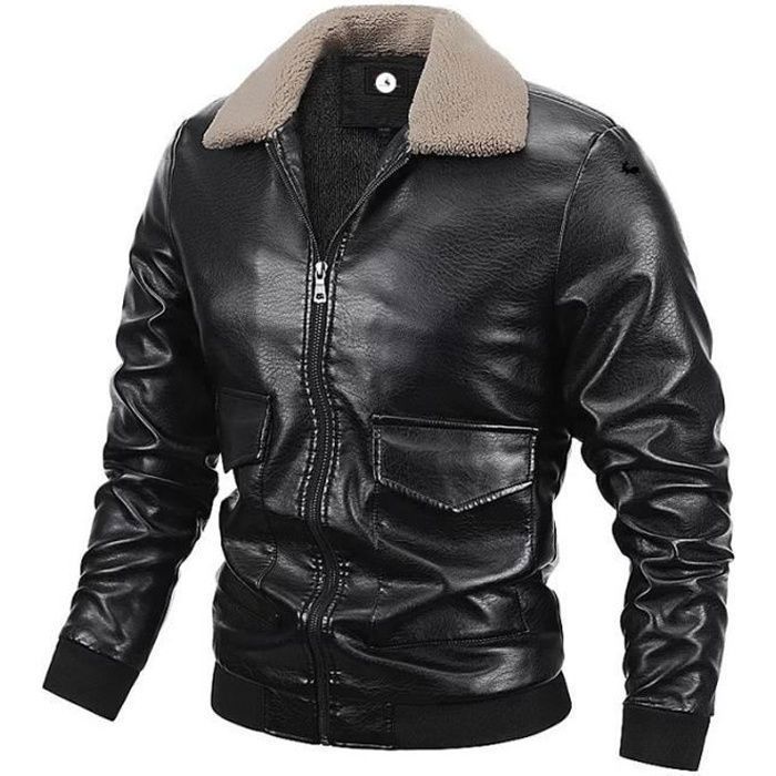 Veste en cuir pour Homme ITEM Mode Multi-poche Revers Hiver