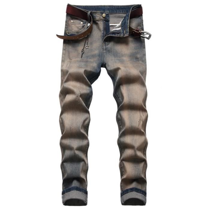 Jeans Vintage ENERGIE Homme - Slim Fit Droit, Bleu Délavé Usé - Taille W29/L34 (38) - Neuf Avec étiquettes