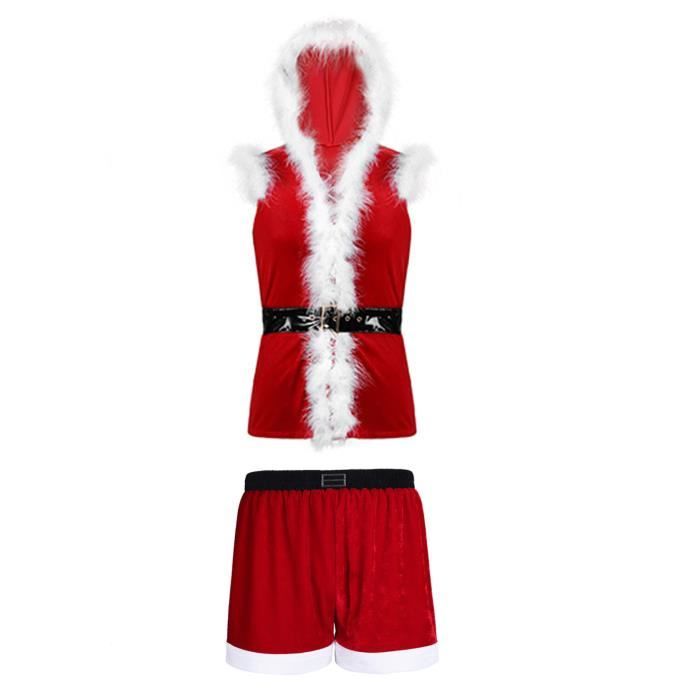 Iixpin Déguisement Père Noël Homme Sexy Adulte Cosplay Gilet à Capuche