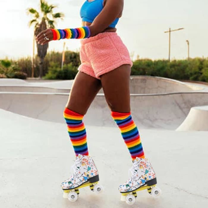 NEUF Double Row 4 Wheel Roller Skates White Graffiti Roller Skates