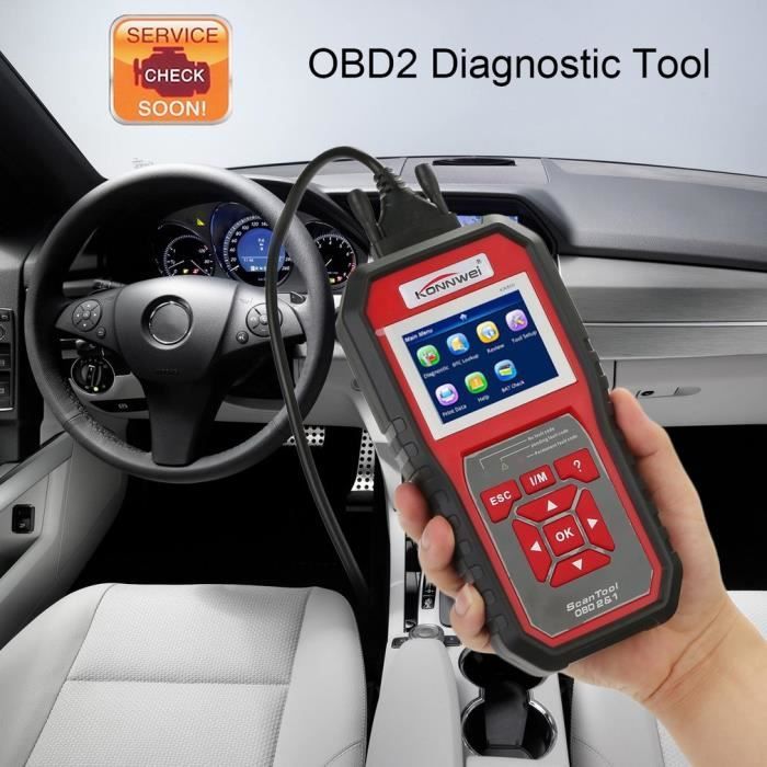 Outil de diagnostic de panne automobile OBD2 KW850 12V noir et rouge