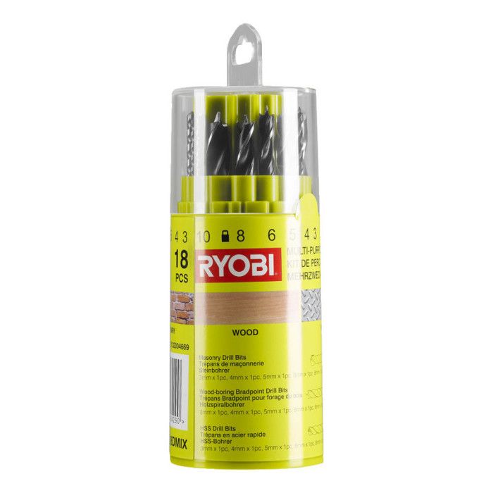 Forets RYOBI RAK18DMIX Acier HSS Compatible bois métal béton 18 tailles variées - vue 2