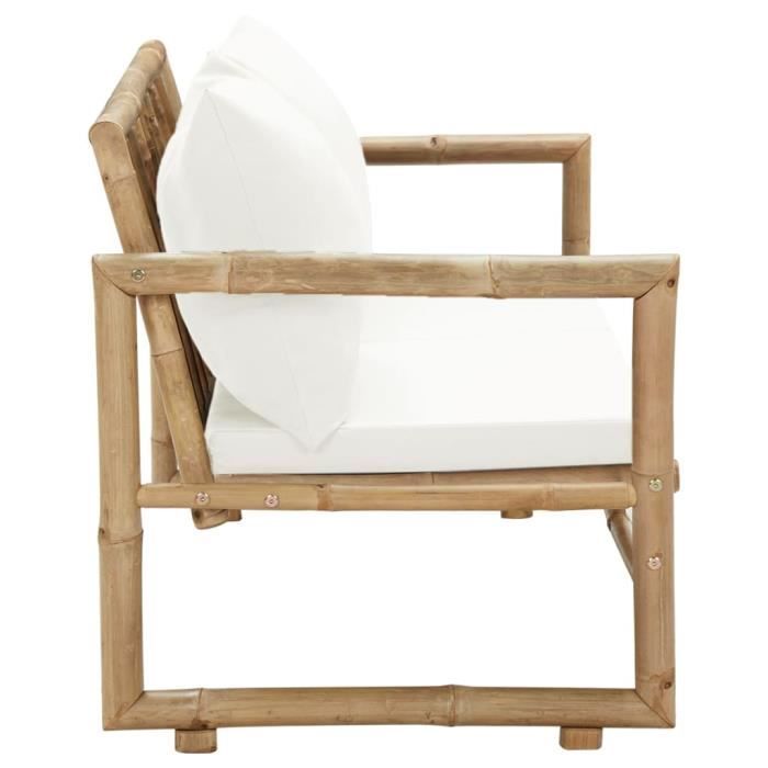 canapé de jardin à 2 places avec coussins -salutuya - vintage - bambou - 115 x 65 x 72 cm - jy348