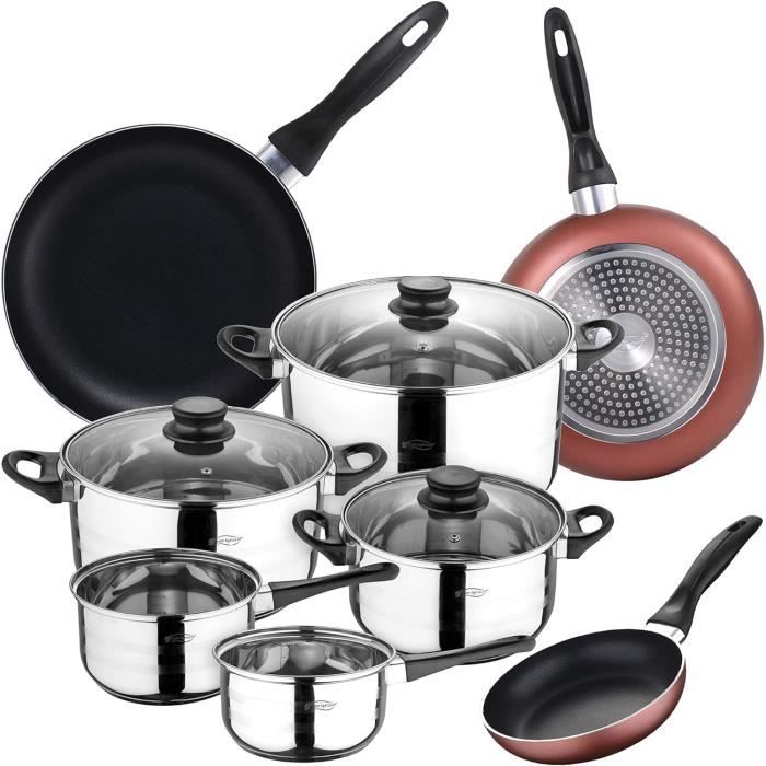 Batterie De Cuisine 3 Poêles Full Gris Mat + Poignée Amovible