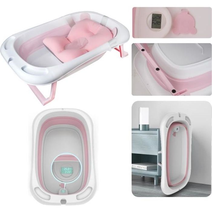 Baignoire pliable bébé pliante évolutive - SINBIDE - Avec Thermomètre - Hamac de bain - Bouchon de vidange