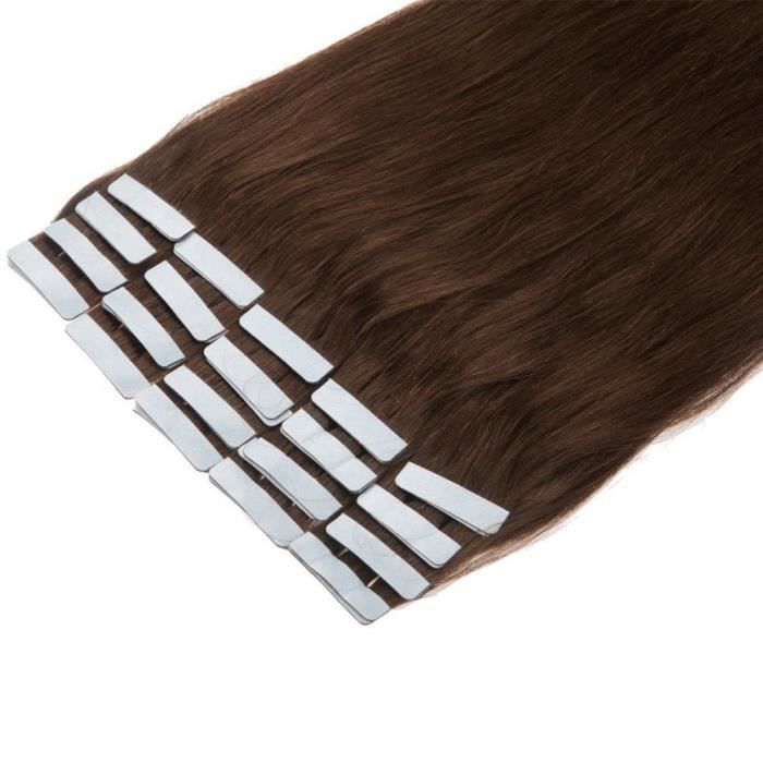 Extensions adhésives en Cheveux naturels 20 bandes 02 Chocolat
